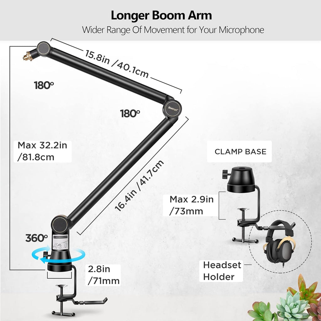 Mic Boom Arm with 3/8 to 5/8 Adapter, Heavy Duty Metal Desk Mount Stand, Pack of 2 R4799