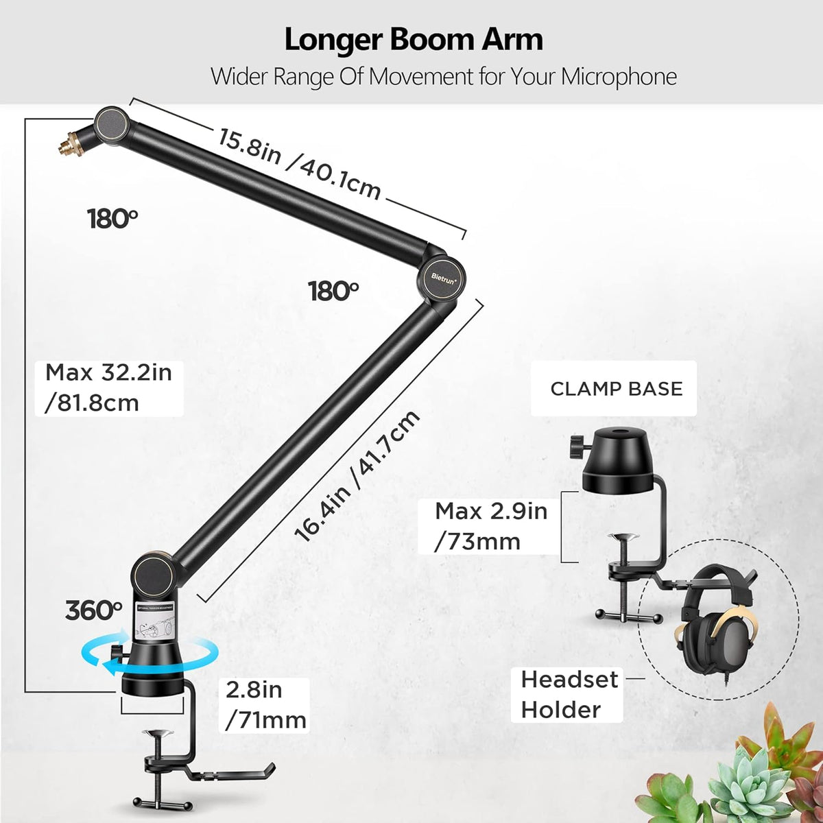 Mic Boom Arm with 3/8 to 5/8 Adapter, Heavy Duty Metal Desk Mount Stand, Pack of 2 R4799