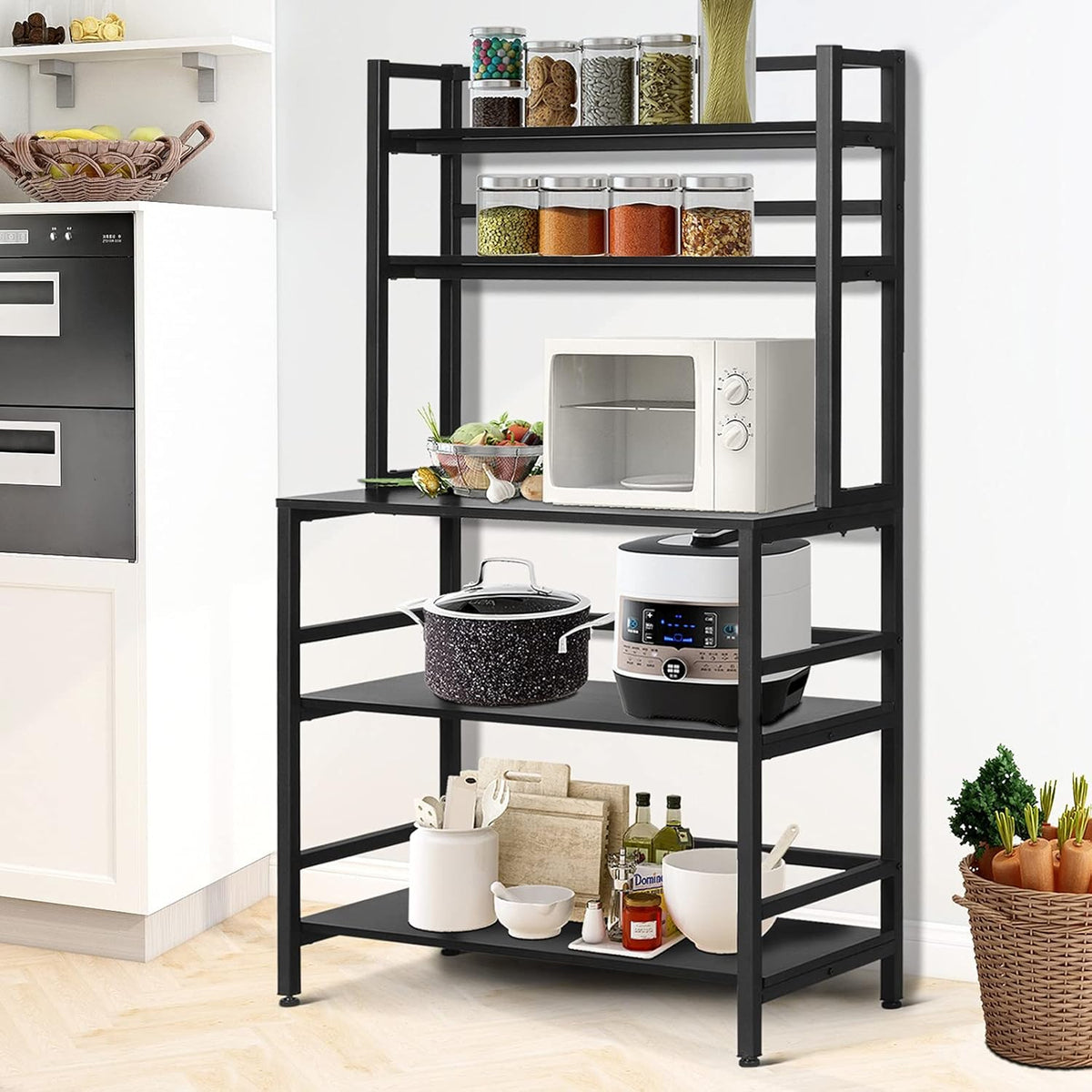 5-Tier Standing Bakers Rack with Shelves, Wood (Rustic Brown) U978