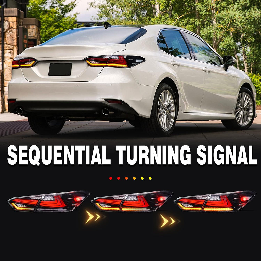 Full LED Tail Lights Assembly for Toyota Camry 2018-2021, Sequential Turn Signal, Transparent, Pair R295999