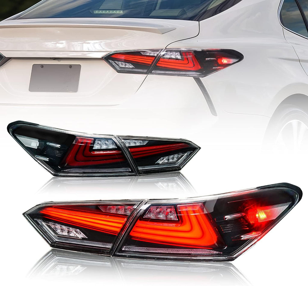 Full LED Tail Lights Assembly for Toyota Camry 2018-2021, Sequential Turn Signal, Transparent, Pair R295999