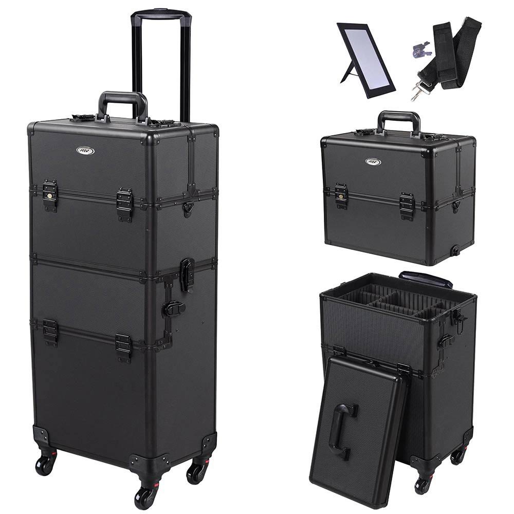 Black Aluminum Rolling Makeup Train Case M216119