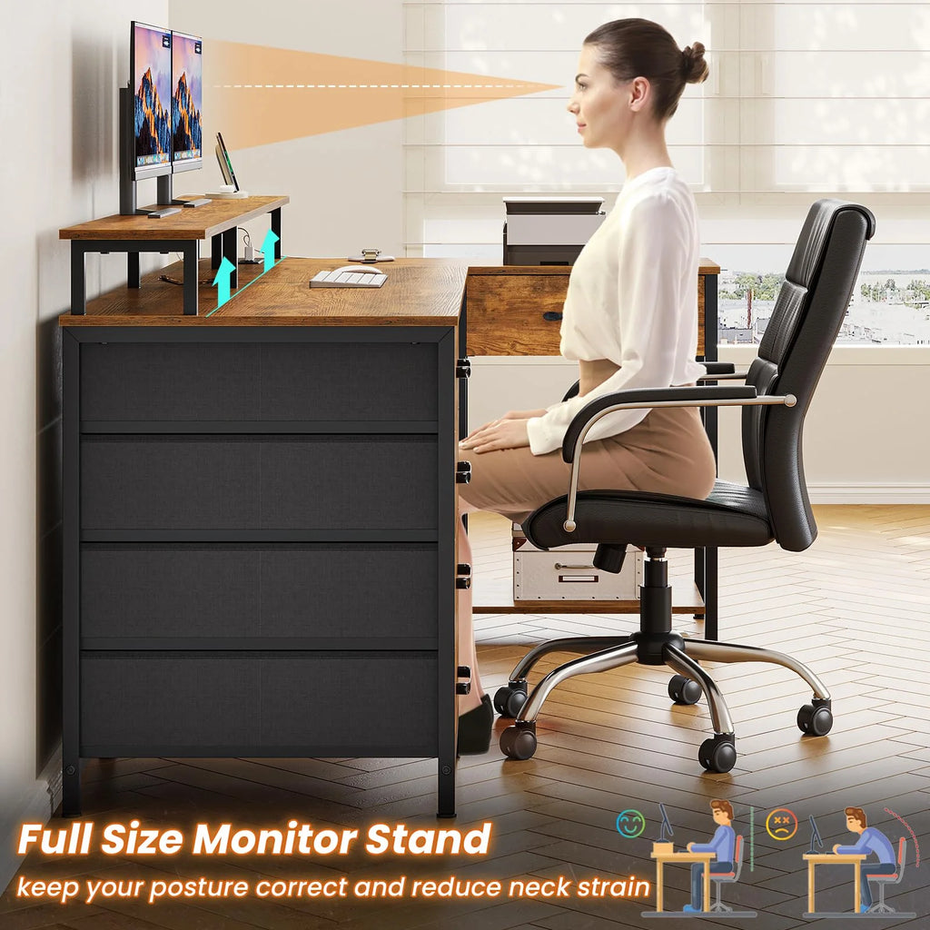 L Shaped Desk with LED Lights and Power Outlets G4478