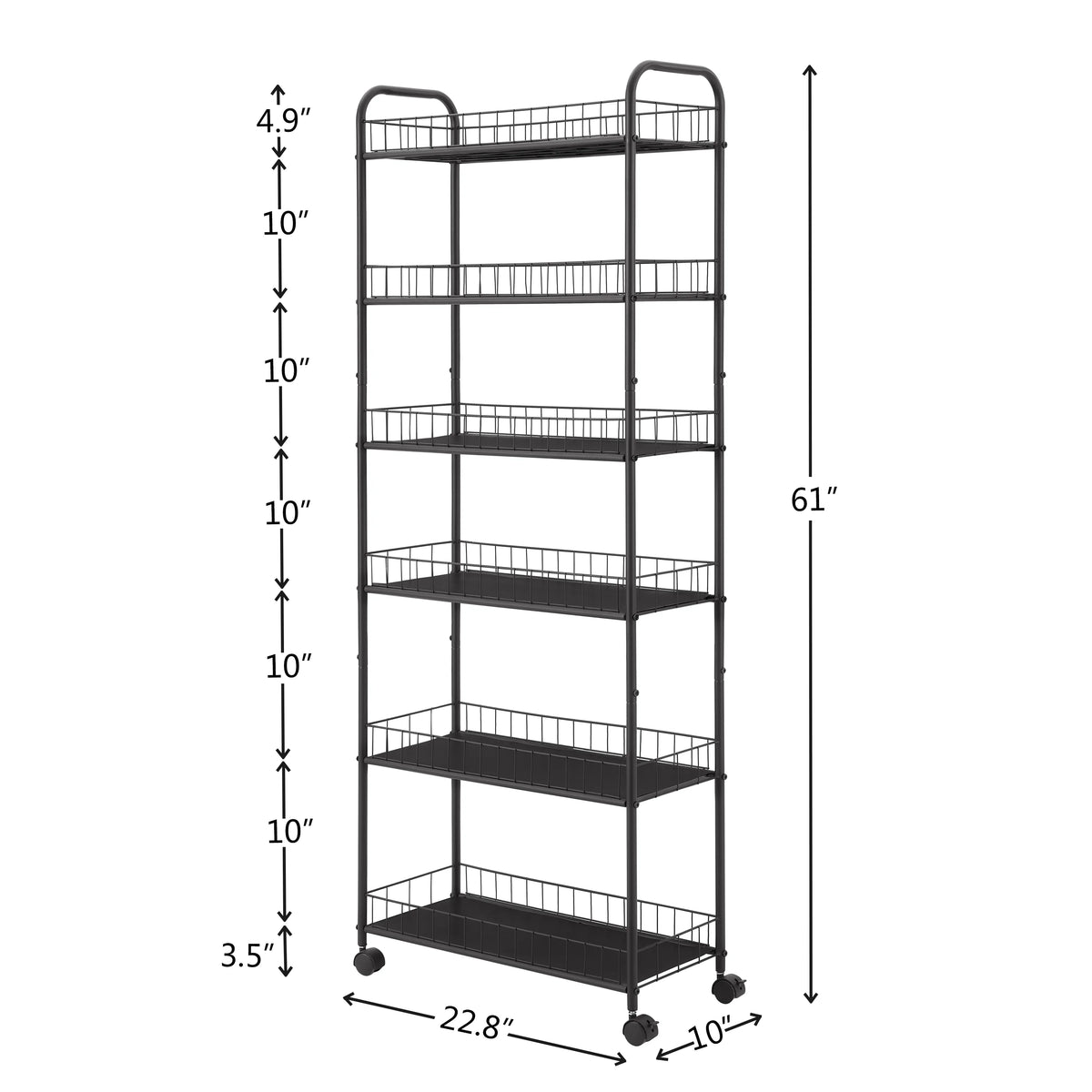 6 Tier Metal Wire Rolling Storage Cart with Baskets D3360