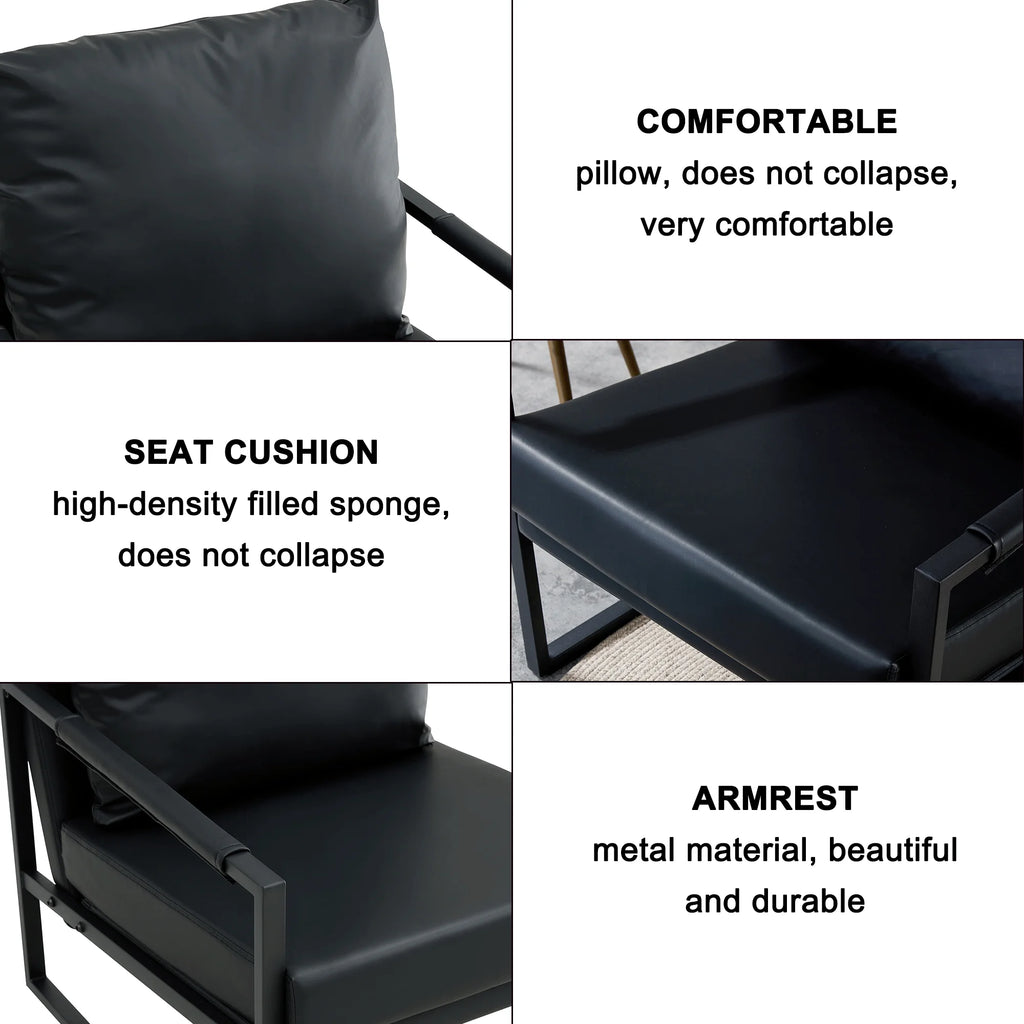 Black PU Leather Accent Chair Set of 2 with Metal Frame Z897