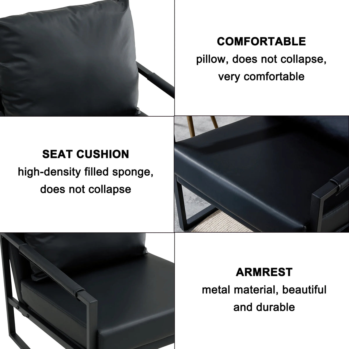 Black PU Leather Accent Chair Set of 2 with Metal Frame Z897