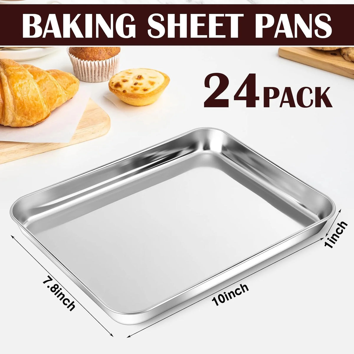 Set of 24 Stainless Steel Baking Sheet Pans 8 x 10 Inch U92628