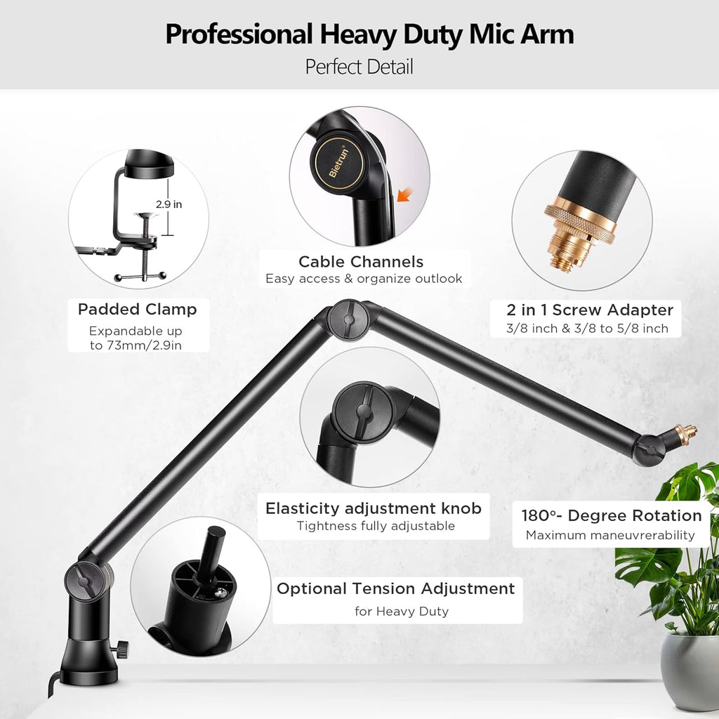 Mic Boom Arm with 3/8 to 5/8 Adapter, Heavy Duty Metal Desk Mount Stand, Pack of 2 R4799