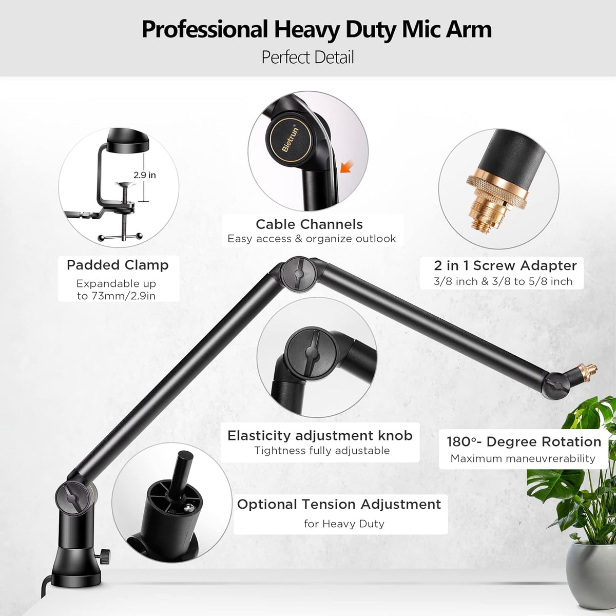Mic Boom Arm with 3/8 to 5/8 Adapter, Heavy Duty Metal Desk Mount Stand, Pack of 2 R4799