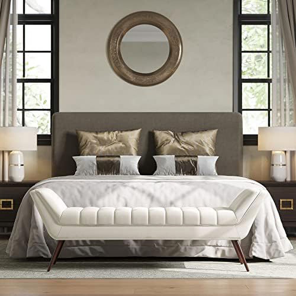 Grey Linen Fabric Ottoman Bench with Wood Legs V6571
