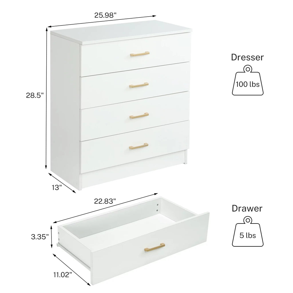 White 4-Drawer Wood Dresser N525