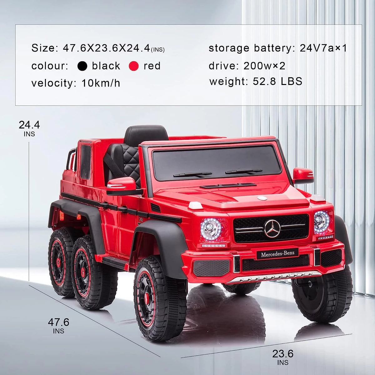 24V Powered Ride On Car with 6 Wheels, Remote Control, MP3 Player, Red R733322
