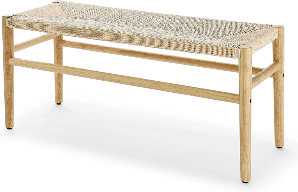 Wood Entryway Bench with Weave Rope Top R120703