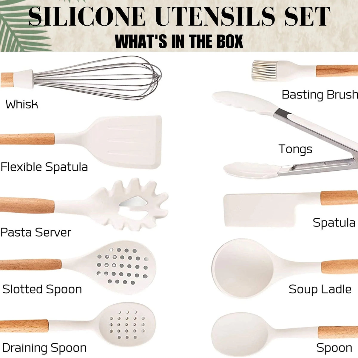 White 11 Pc Silicone Kitchen Utensils Set with Holder X32238