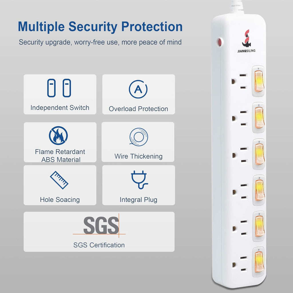 6 Outlets Surge Protector Power Strip with Individual Switch R23730