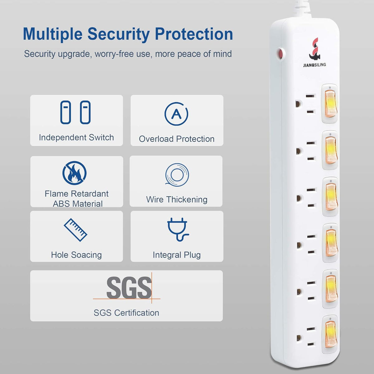 6 Outlets Surge Protector Power Strip with Individual Switch R23730