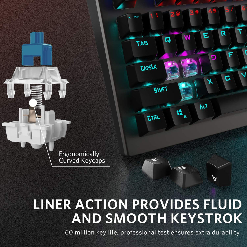 Wired RGB Rainbow Backlit Mechanical Keyboard with Blue Switches T195