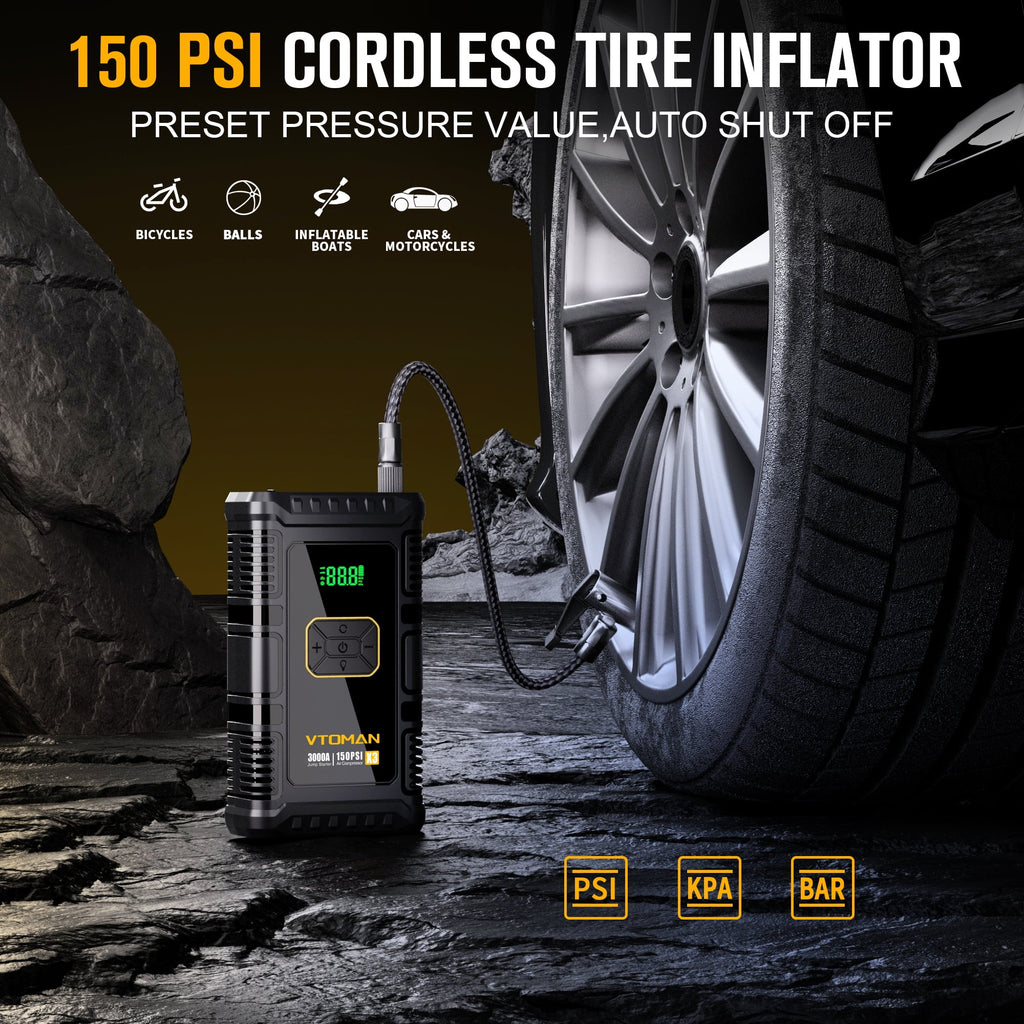 Portable Car Jump Starter with Air Compressor and 150PSI Tire Inflator M148779