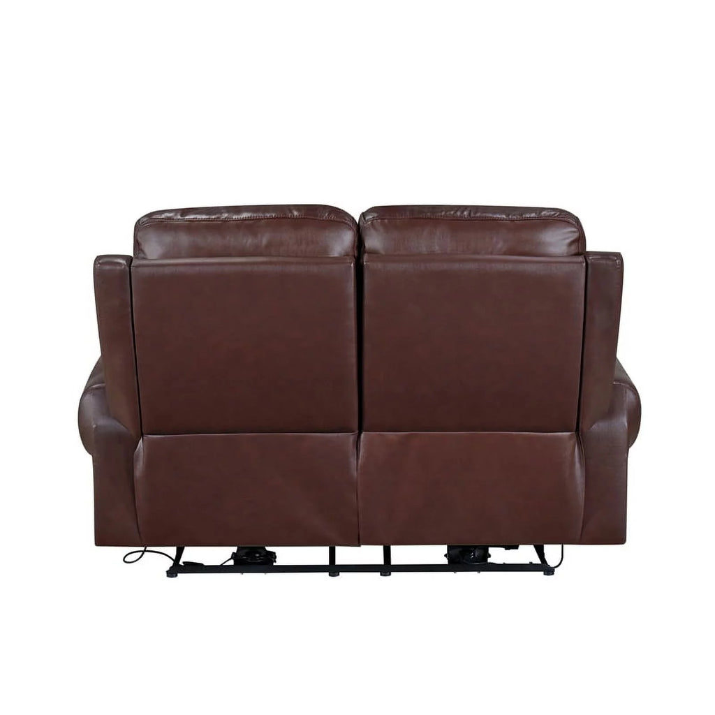 Brown Leather Match Power Double Reclining Love Seat M82659