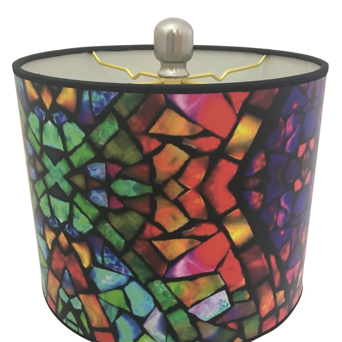 Brushed Nickel Lamp with Mosaic Stained Glass Lamp Shade, 2 Lights U443