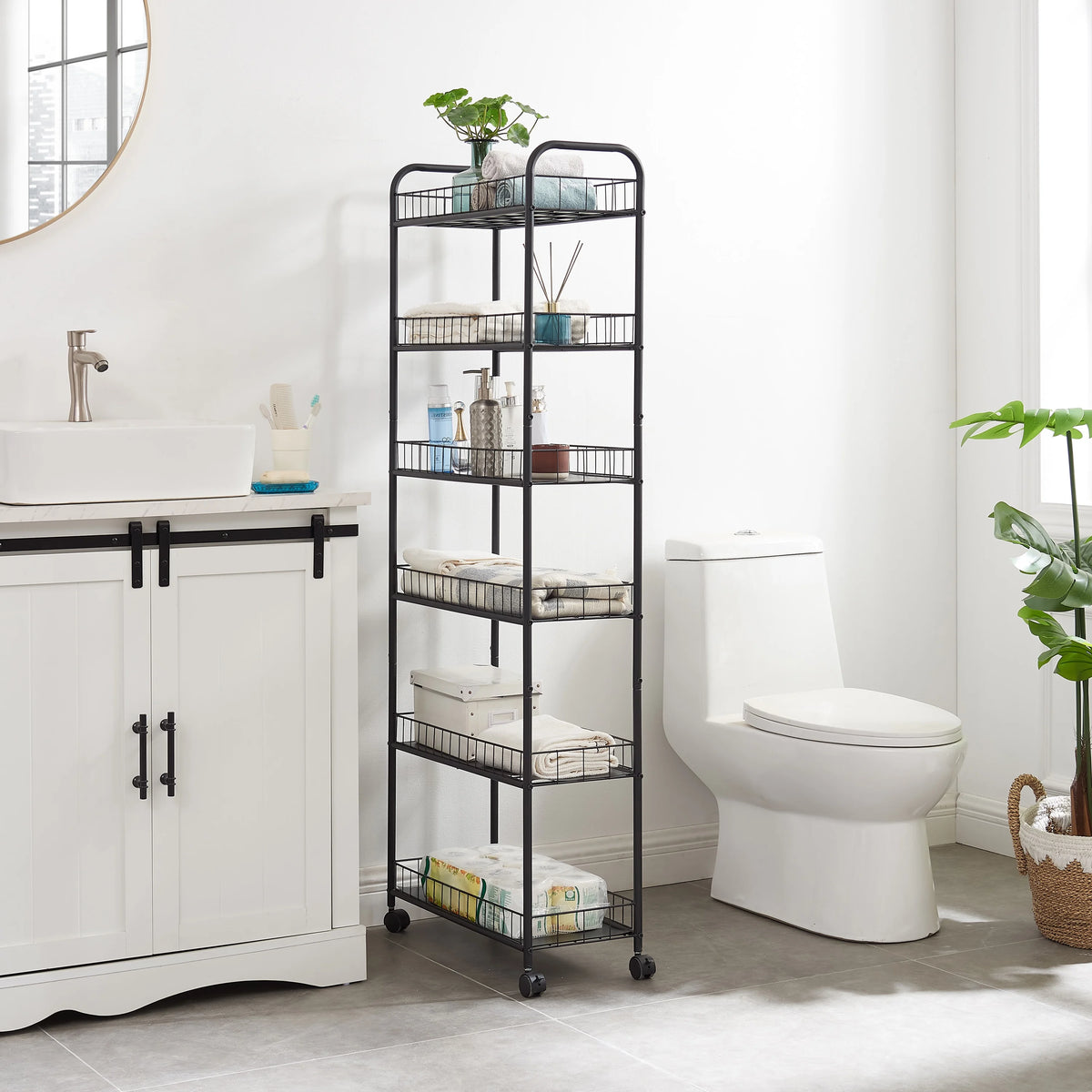 6 Tier Metal Wire Rolling Storage Cart with Baskets D3360