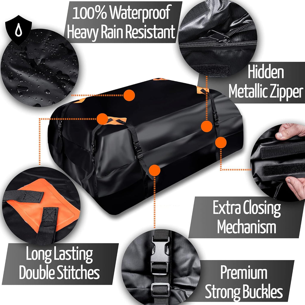 Car Roof Cargo Bag Water Resistant with Anti Slip Mat, 8 Straps D570420