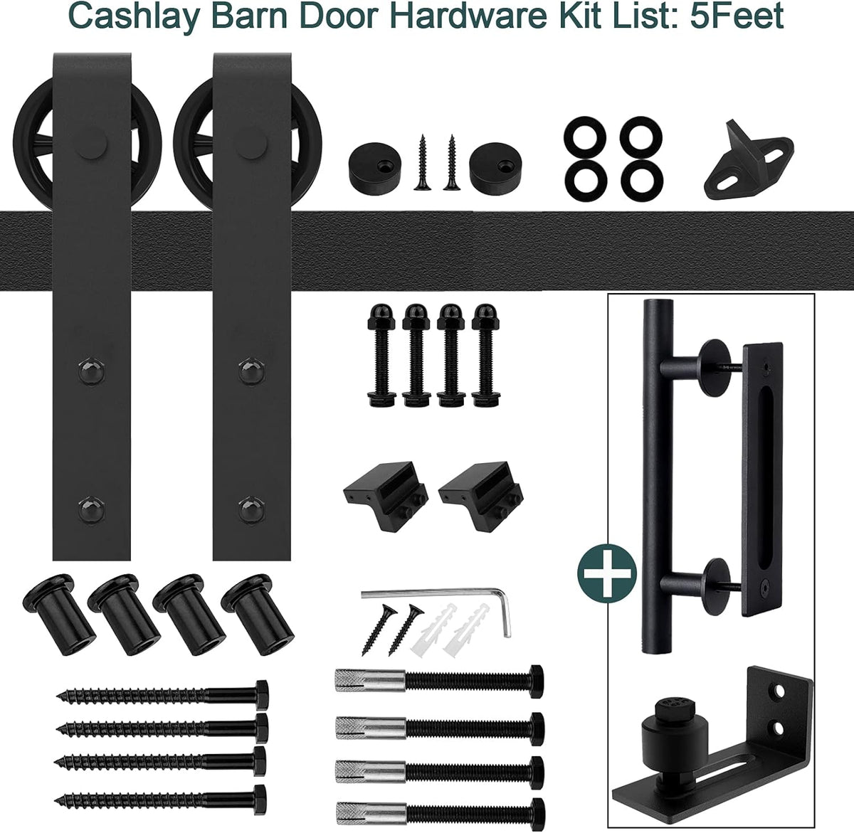 8FT Heavy Duty Sliding Door Hardware with 12 Handle & Floor Guide K971195