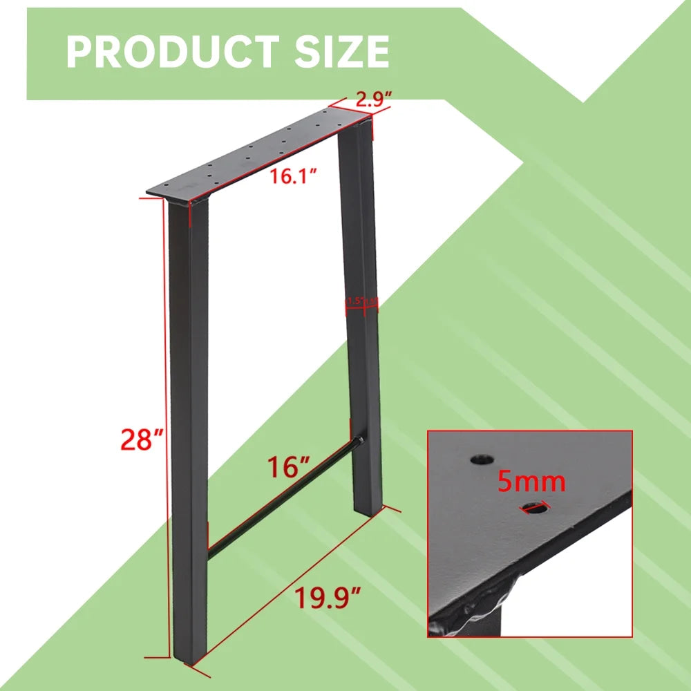 28"H×20"W Black Metal Desk Legs J401869