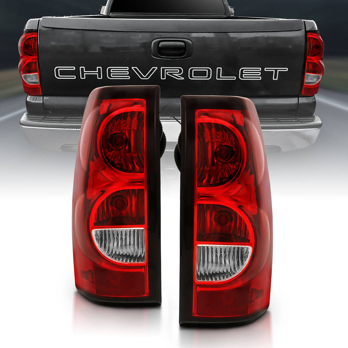 2004-2007 Chevy Silverado Taillight Red/Clear Lens with Black Trim Z6515