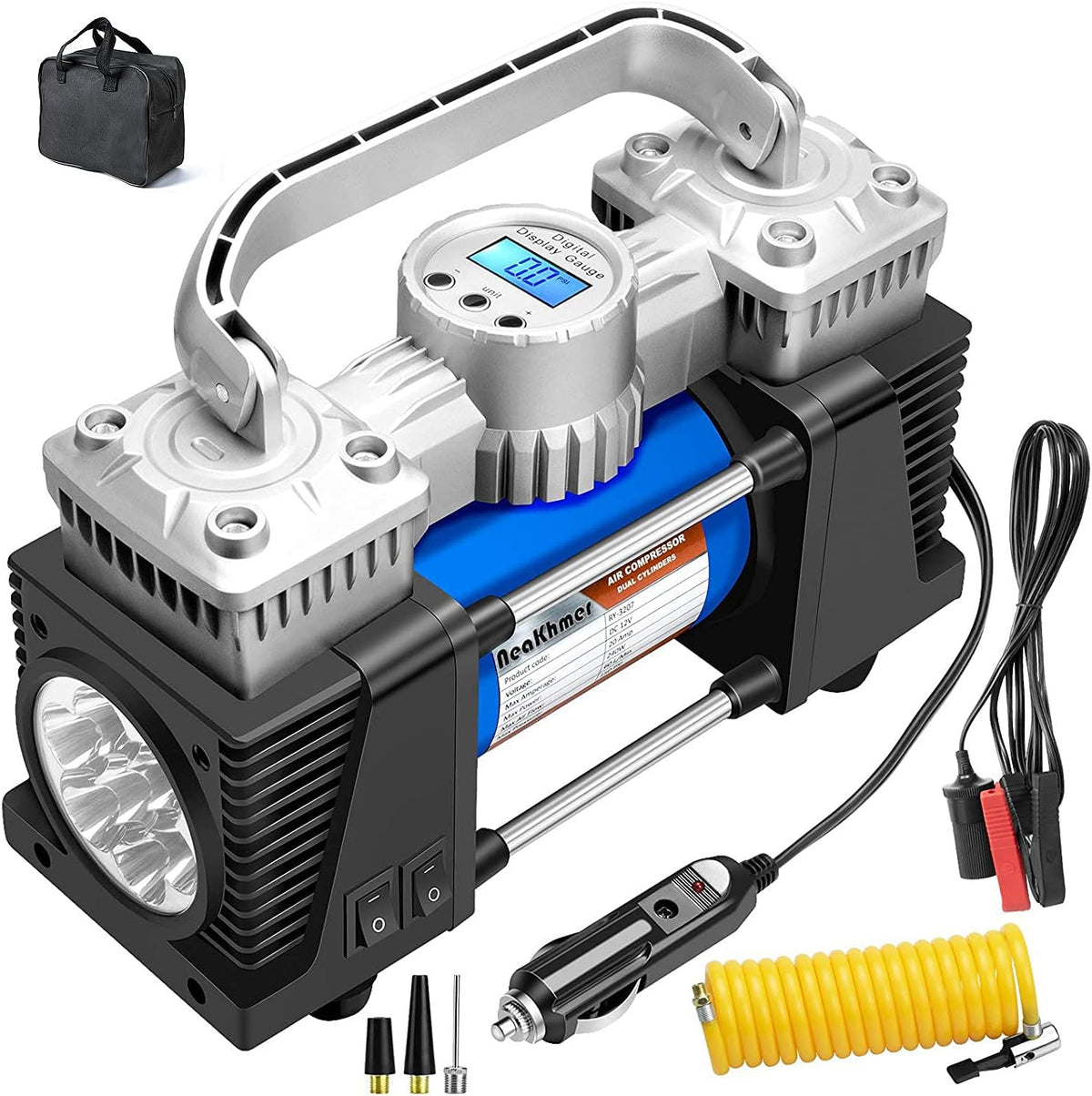 Portable 12Volt 150PSI Dual Power Air Compressor Tire Inflator with Pressure Gauge S369216
