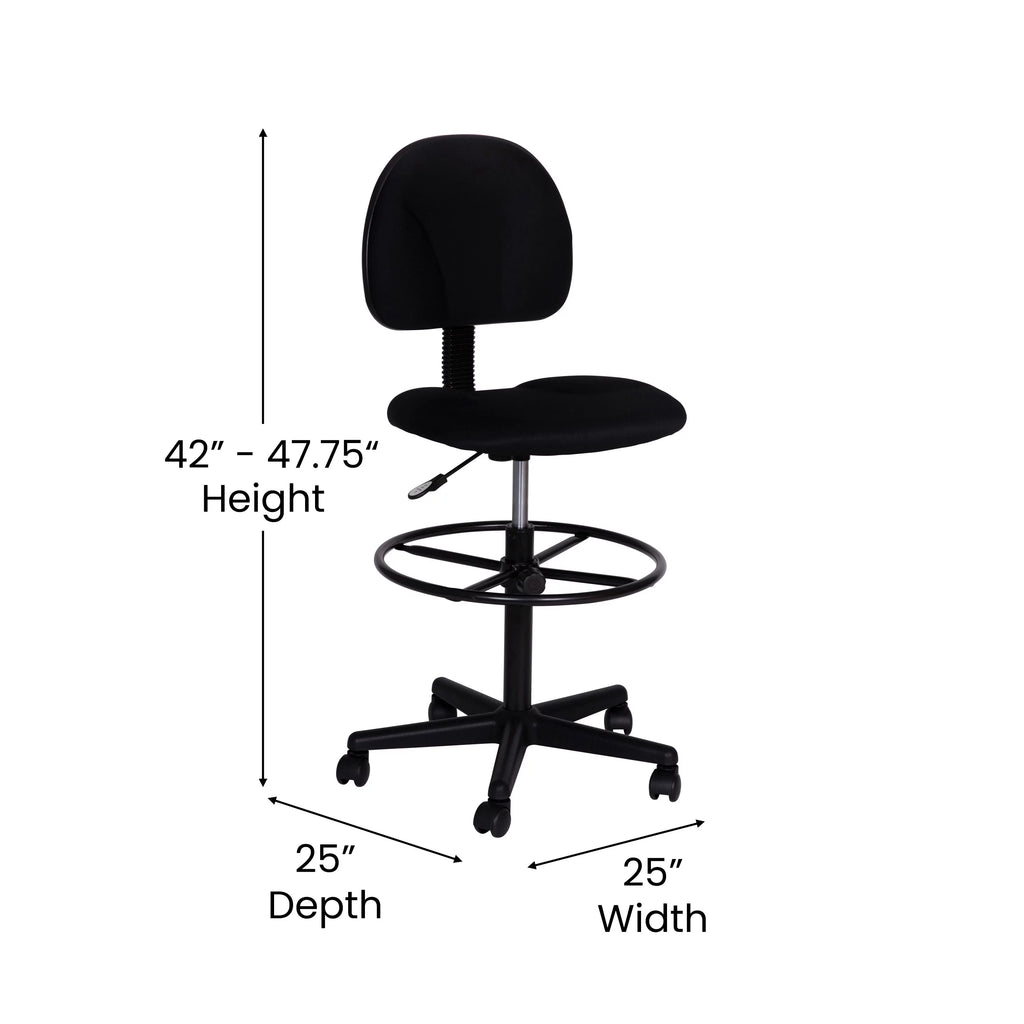 Black Fabric Drafting Chair with Footring L739682