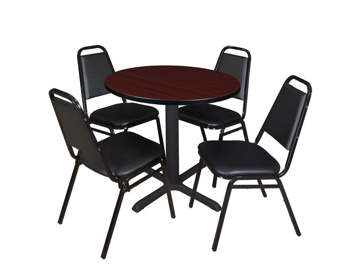Maple Round Breakroom Table and 4 Black Stack Chairs K651081
