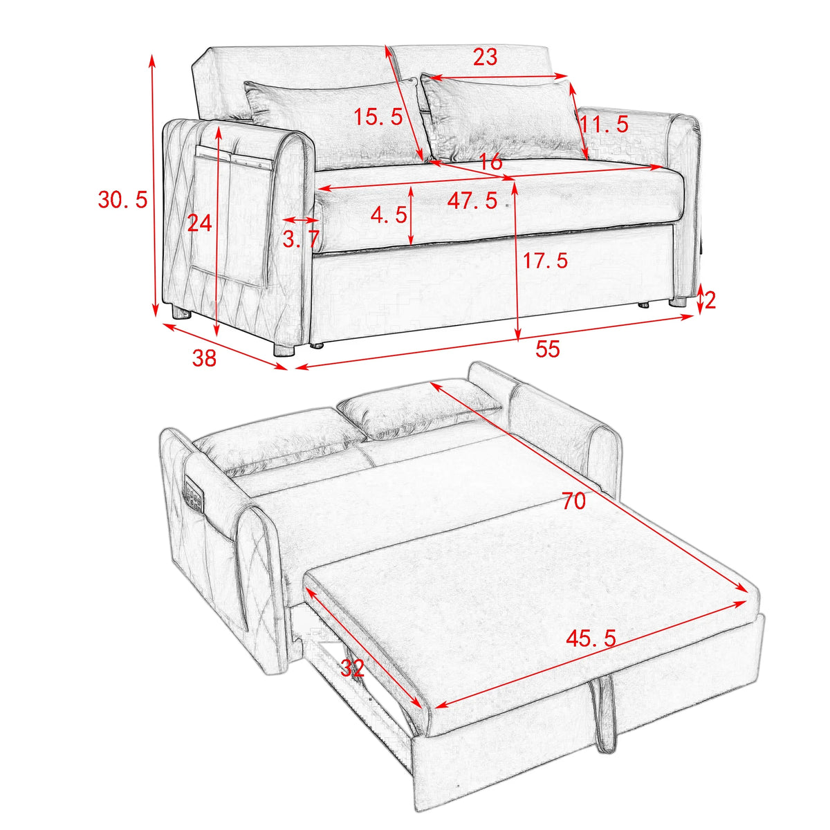 Gray Upholstered Sleeper Sofa K1113