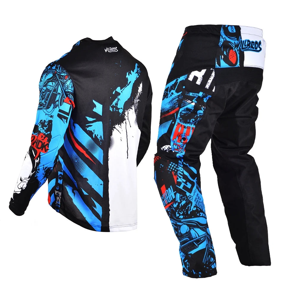 Motocross Jersey and Pants Combo Black Blue Y1974
