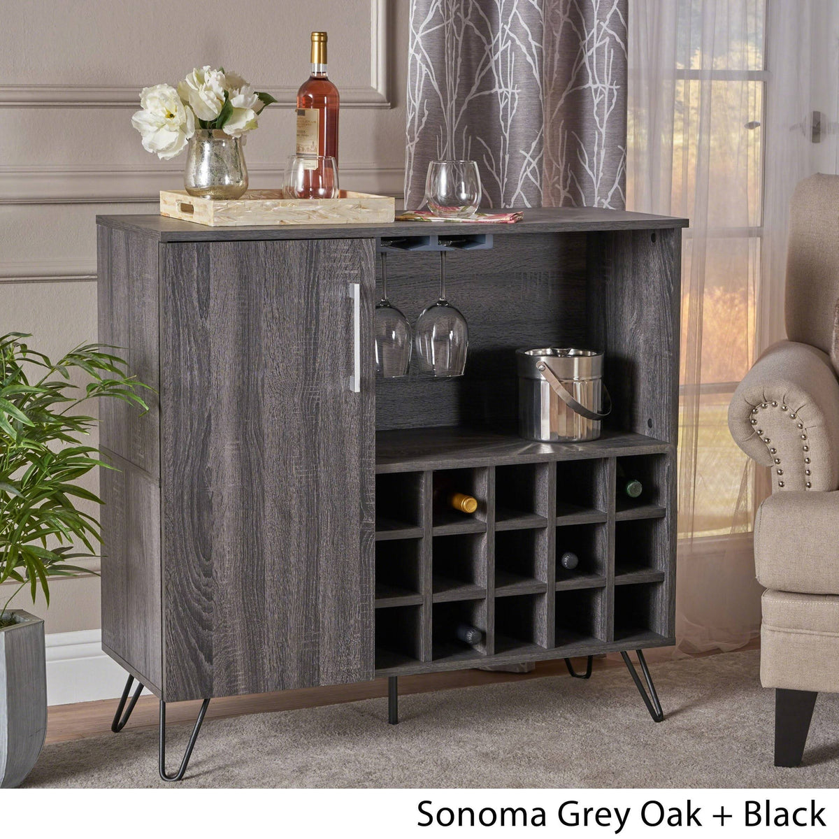 Sonoma Gray Oak and Black Finish Bar Cabinet K833892