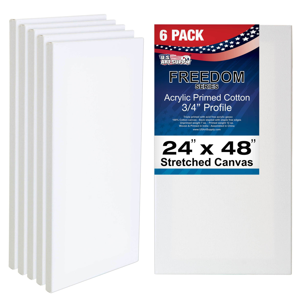 24 inch x 48 inch Stretched Canvas 12-Ounce Primed 6-Pack White Blank 3/4 inch Profile Q756597
