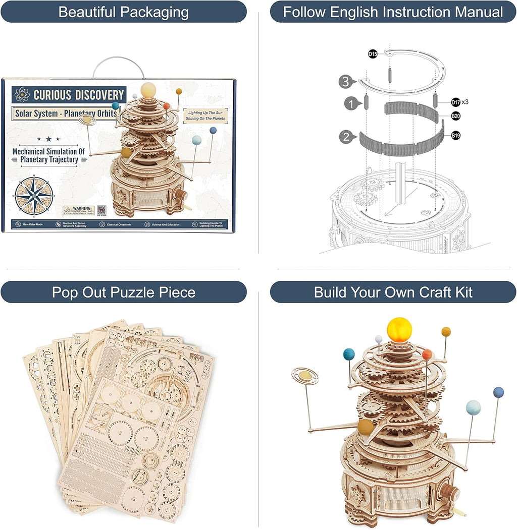 3D Wooden Puzzle Solar System Model Kit Mechanical Orrery Craft Kits Pack of 2 I993