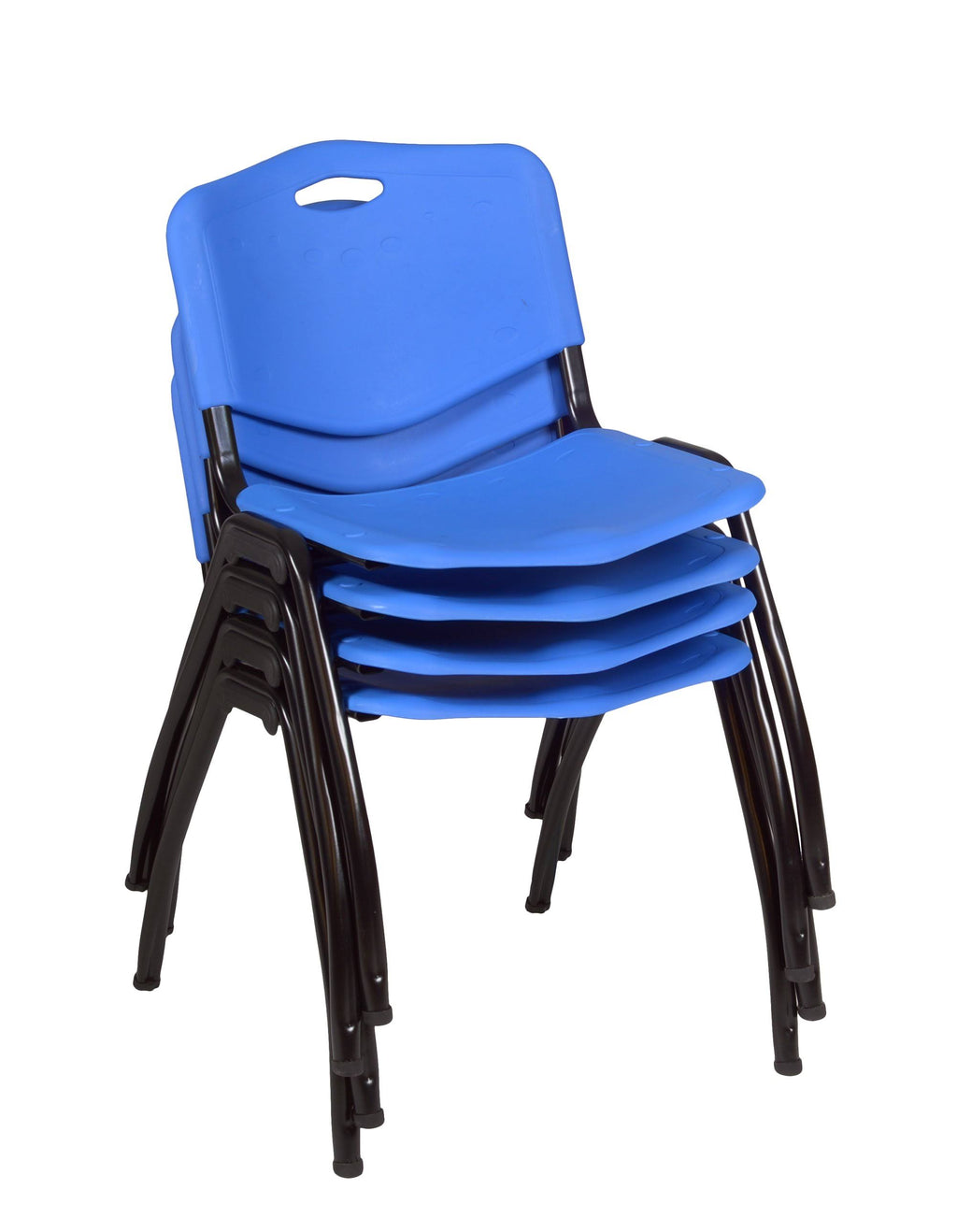 30x22 Round Breakroom Table Mahogany 4 Stack Chairs Blue B3856