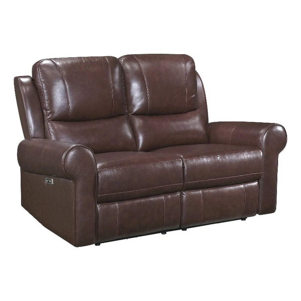 Brown Leather Match Power Double Reclining Love Seat M82659