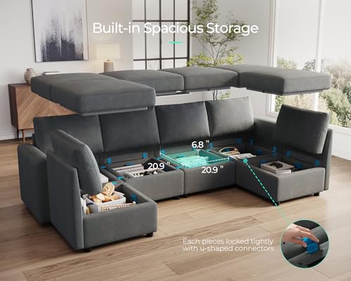 Dark Grey Modular Sectional Sofa with Storage Y513