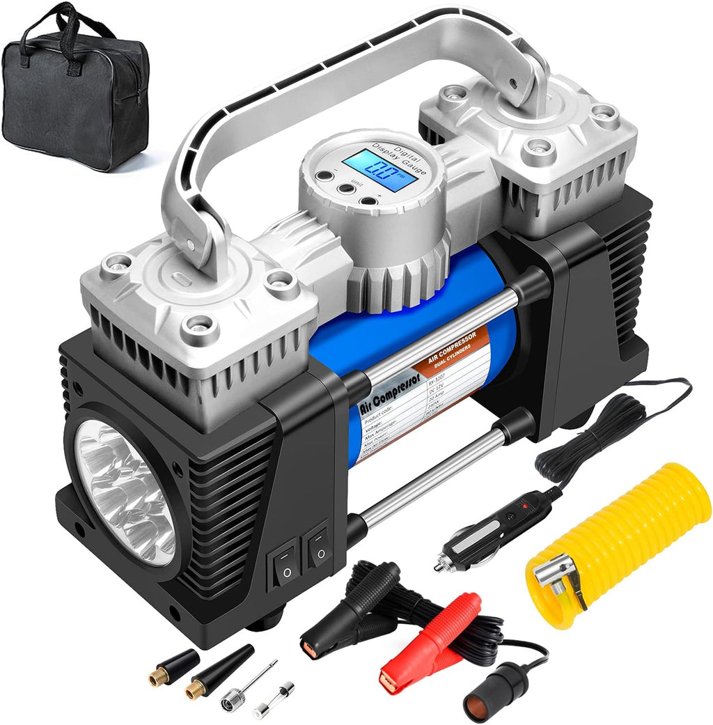 Portable 12Volt 150PSI Dual Power Air Compressor Tire Inflator with Pressure Gauge S369216