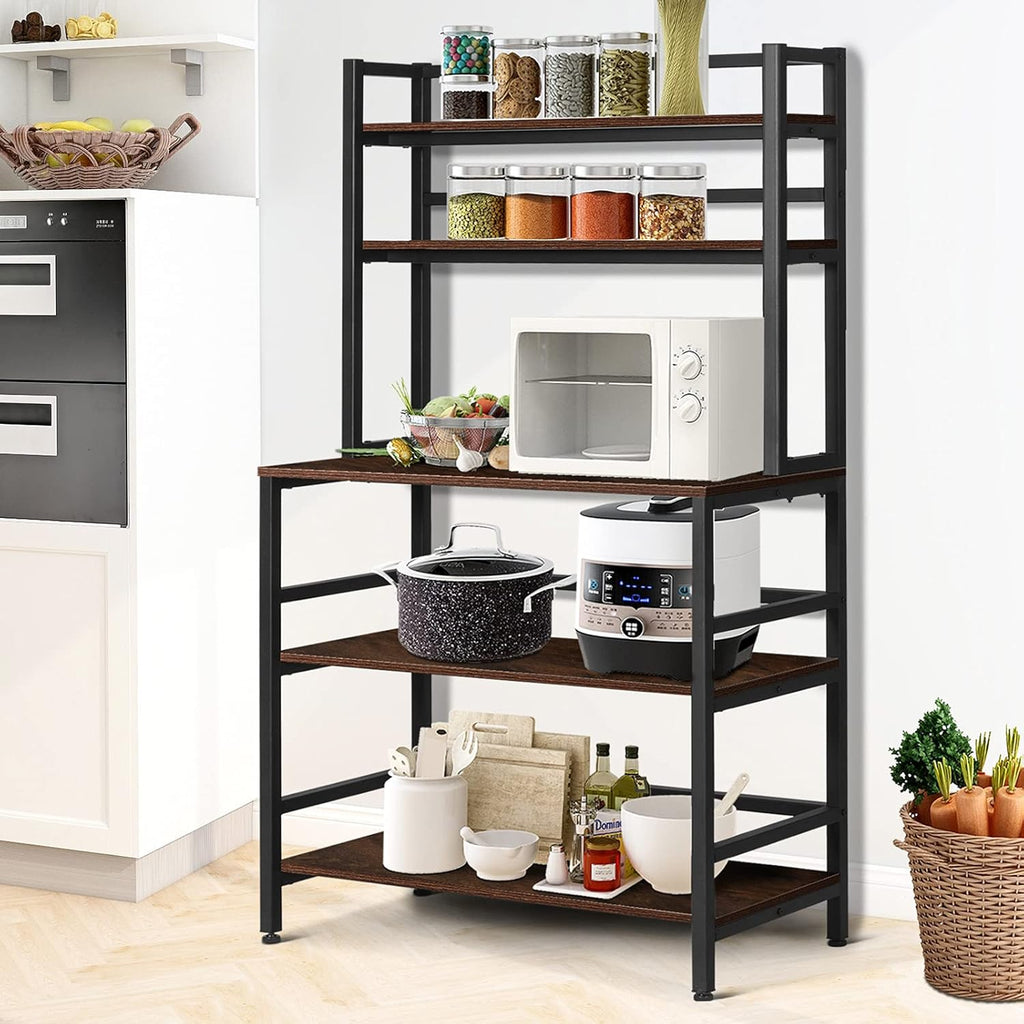 5-Tier Standing Bakers Rack with Shelves, Wood (Rustic Brown) U978