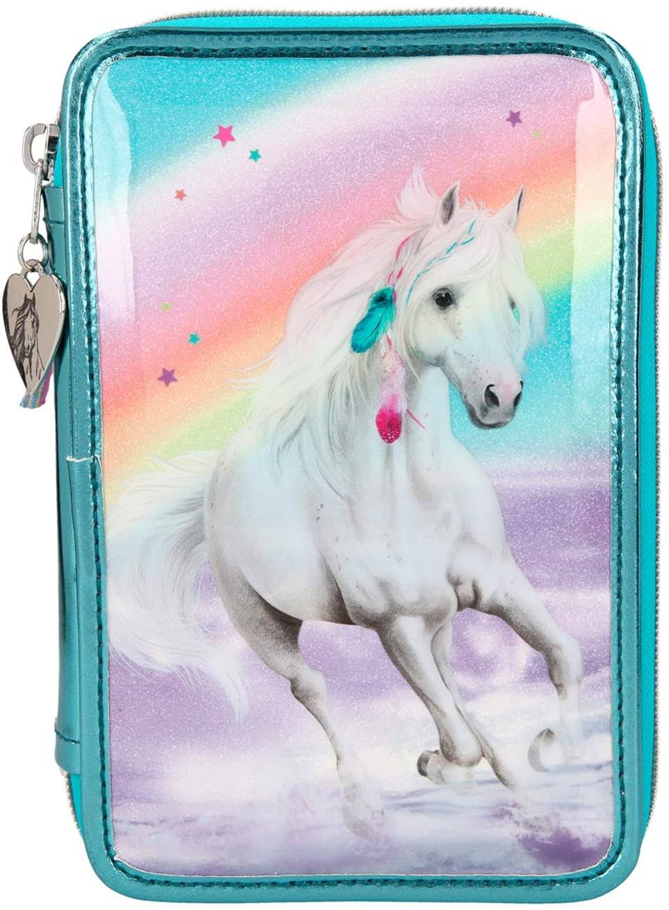 Turquoise Pencil Case with 3 Zips, Approx. 7.5 x 13 x 20 cm D5934