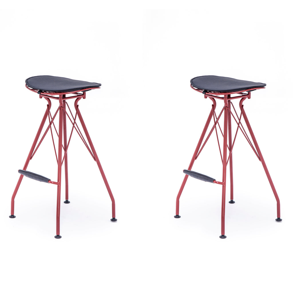 Dark Red 30 Inch Faux Leather Metal Barstool Set of 2 I213