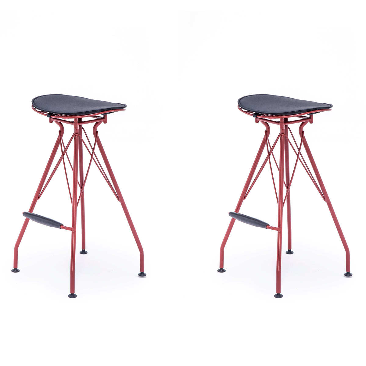 Dark Red 30 Inch Faux Leather Metal Barstool Set of 2 I213