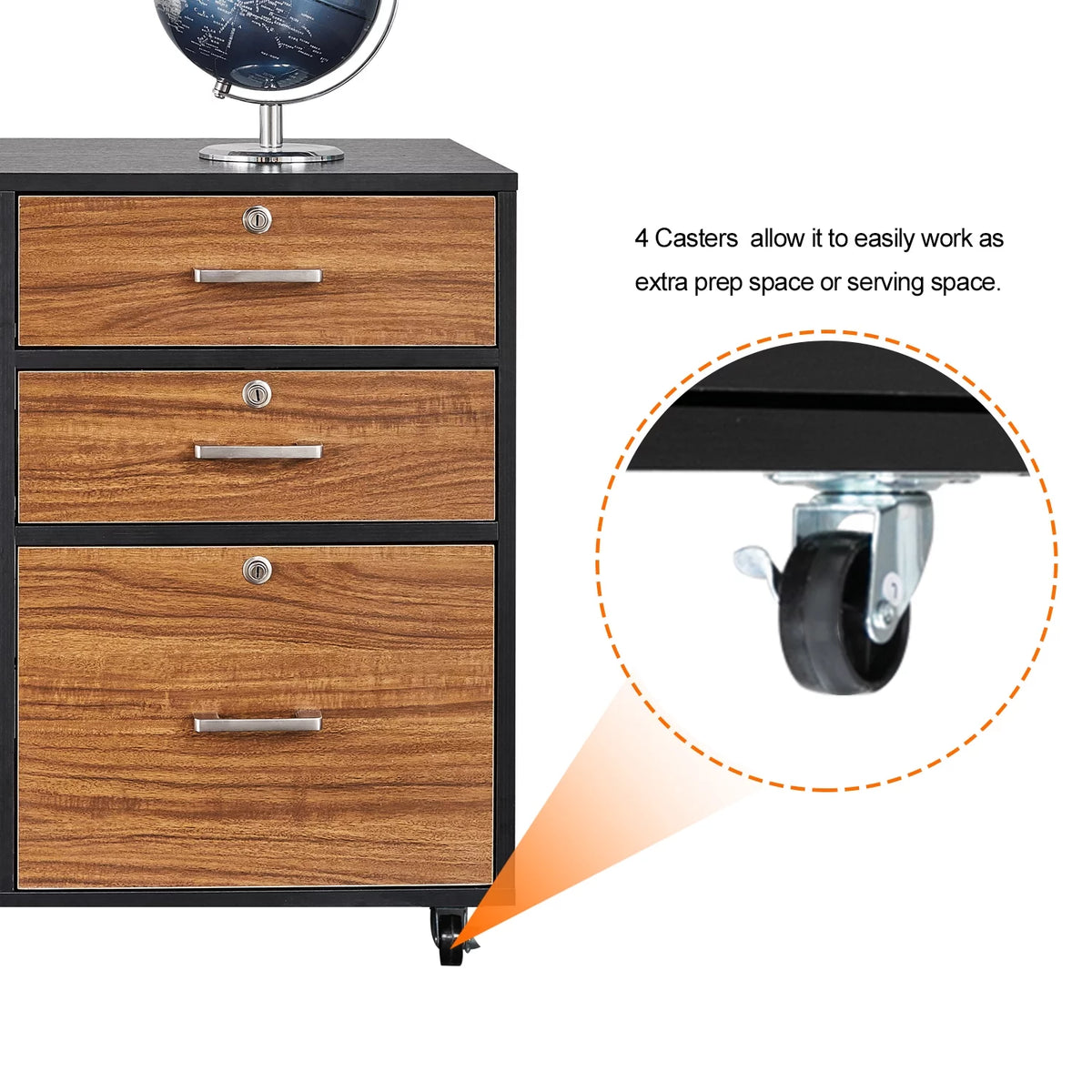 Rolling 3 Drawer Wood File Cabinet with Lock Z3628