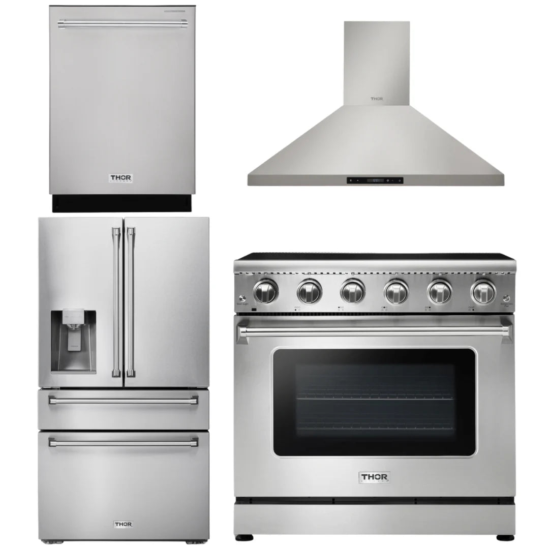 36 Electric Range, Range Hood, Refrigerator with Water and Ice Dispenser, Dishwasher W604759