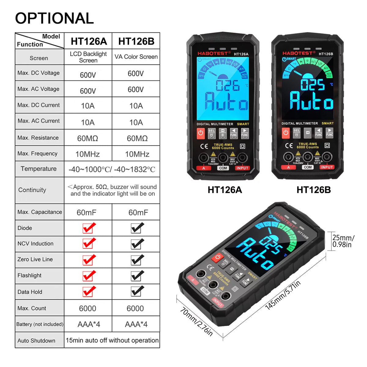 6000 Counts True RMS Auto-ranging Digital Multimeter F846012