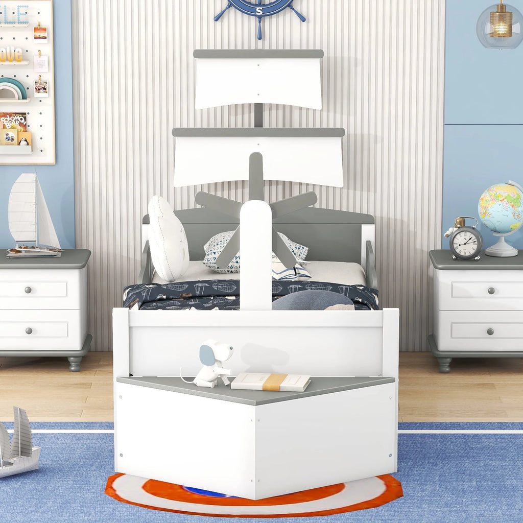 Twin Size Boat-Shaped Platform Bed with Trundle W811034