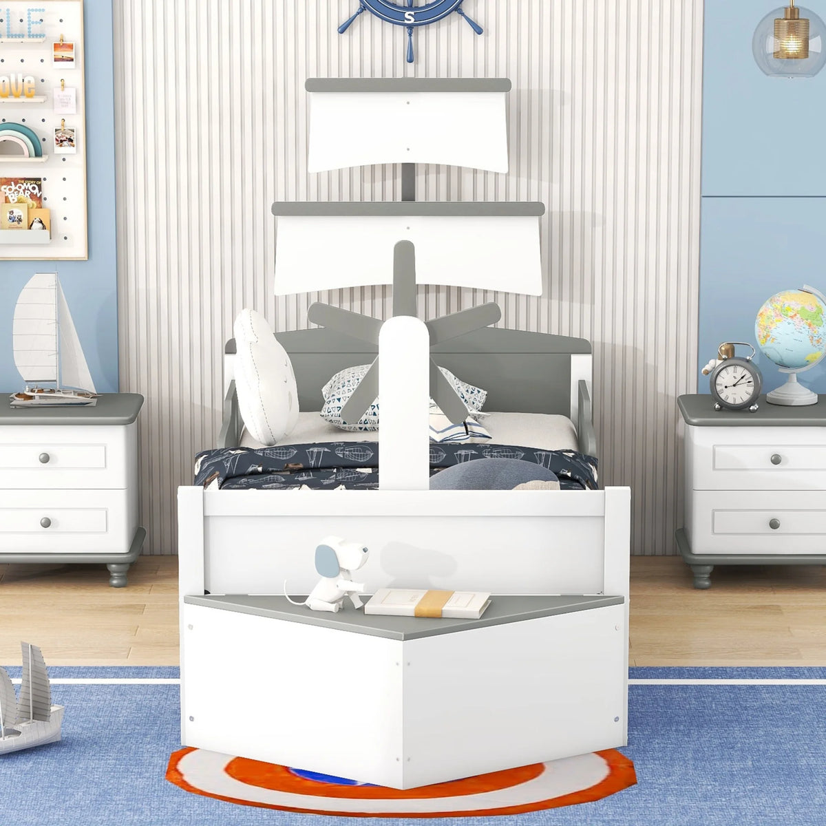 Twin Size Boat-Shaped Platform Bed with Trundle W811034
